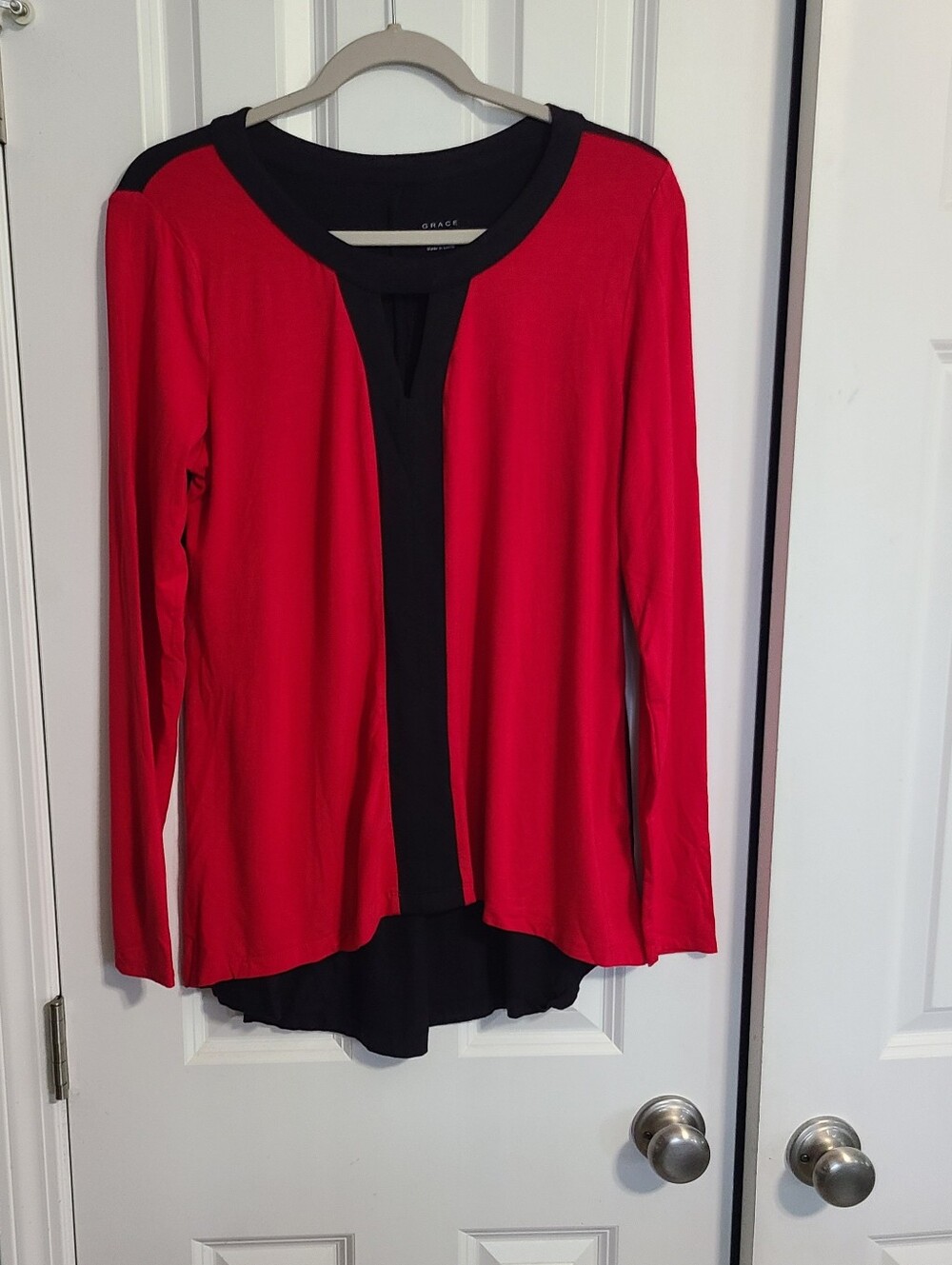 Grace Red & Black Long Sleeve Contrast Tunic Top